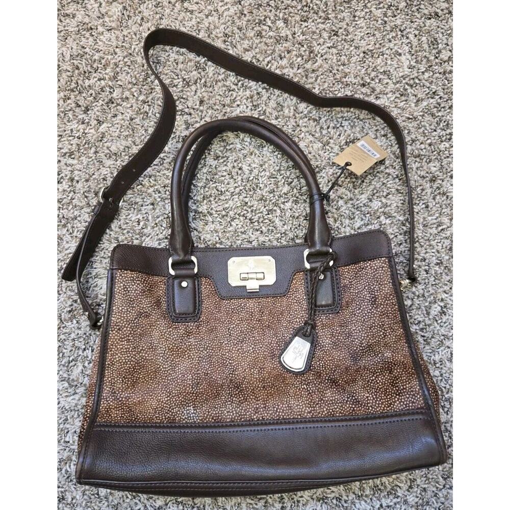 Cole Haan Kendra Sandlewood Chestnut Calf Fur Convertible Purse/Crossbody 14x10"